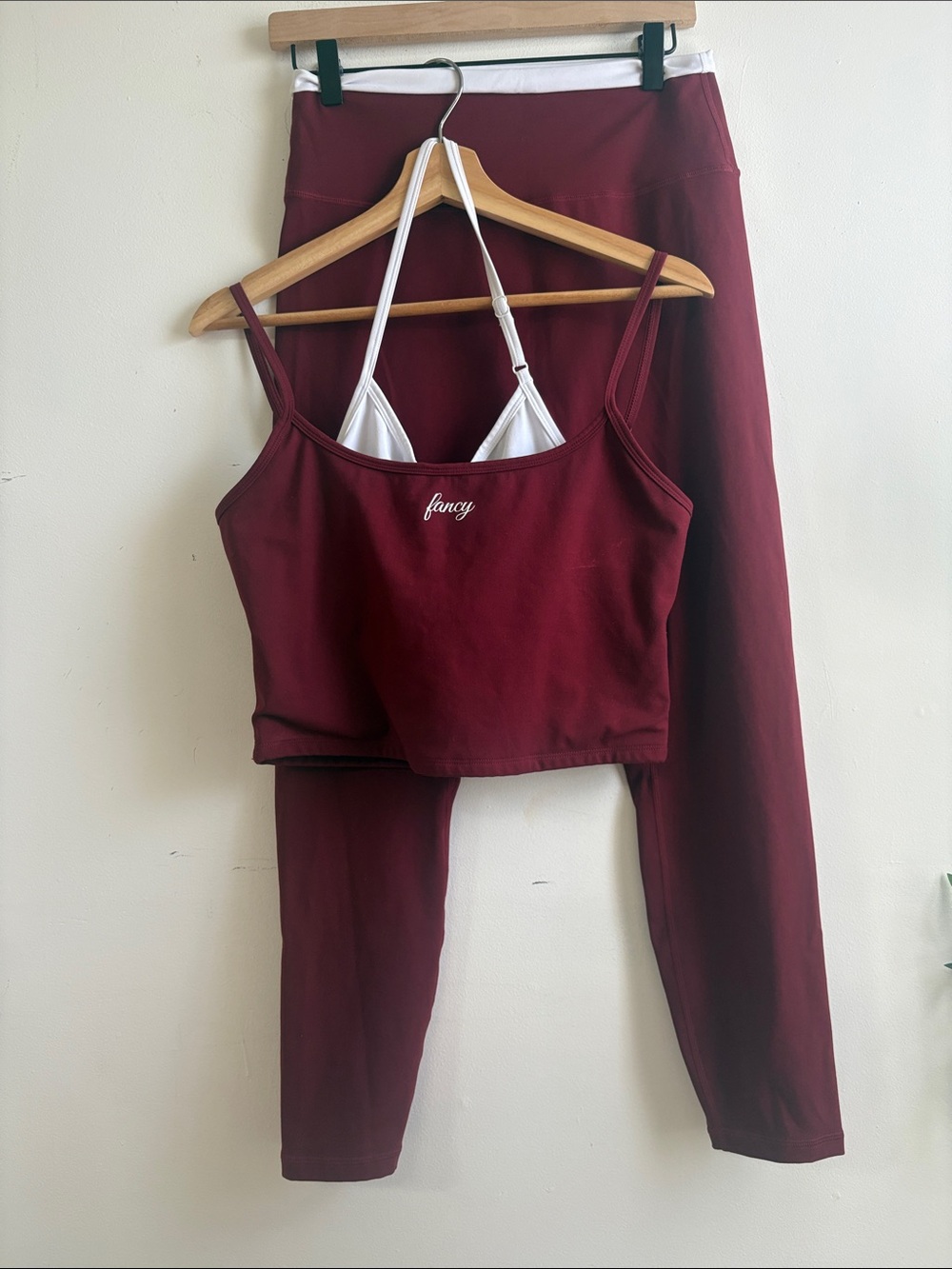 Fancy Burgundy Cropped Sports Bra with leggings